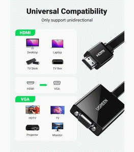 UGREEN HDMI to VGA Converter 25cm - Black