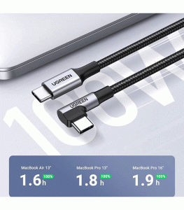 UGREEN USB-C 2.0 Male to Angled USB-C 2.0 Male Cable 2m - Black