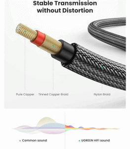 UGREEN 6.5mm Male to Male Audio Auxiliary Braided Cable 1m - Gray
