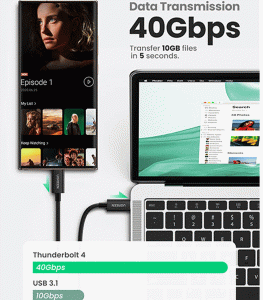 UGREEN USB-C 100WPD 40gbps Thunderbolt 4 Cable 0.8m - Black