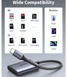 UGREEN 2-in-1 USB-C 3.1 Memory Card Reader