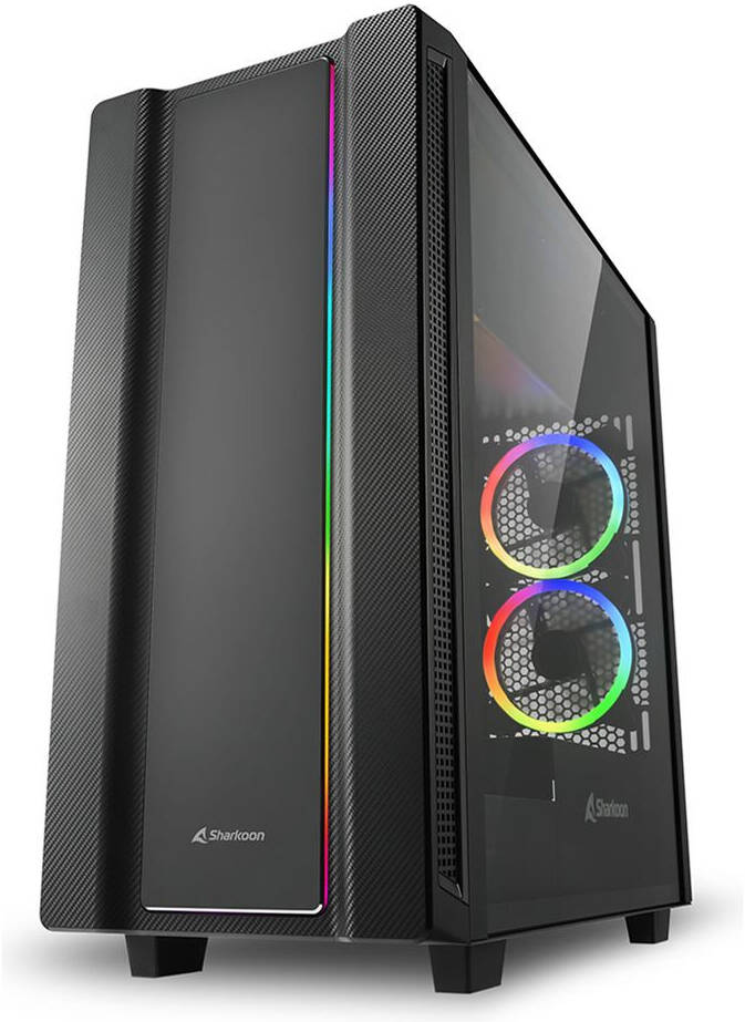 Sharkoon REV220 ATX Mid Tower PC Case, Unique 90 Degree Rotated Design, Tempered Glass Side Panel, 5x 120mm Fans, Addressable RGB Lighting, High Airfl