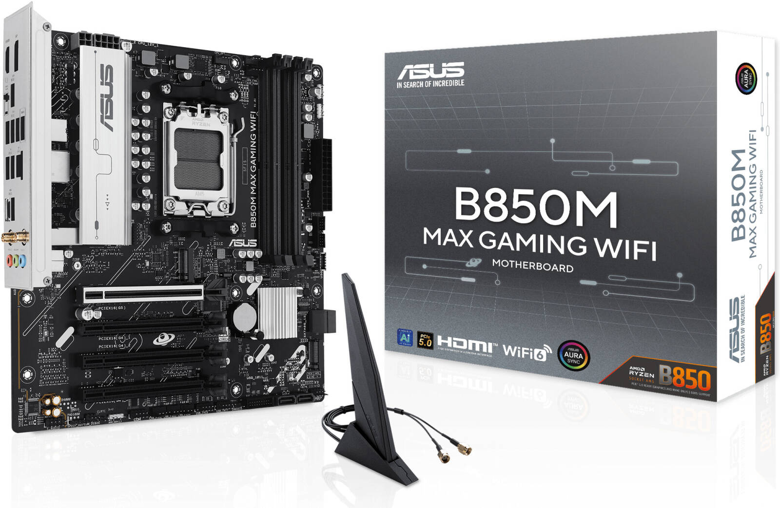 ASUS B850M MAX Gaming WiFi AM5 Micro-ATX Motherboard, AMD B850 Chipset, 4x DIMM DDR5 Slots, Up to 256GB Max Memory, 1x PCIe 5.0 x16, 3x M.2 Slots, Wi-