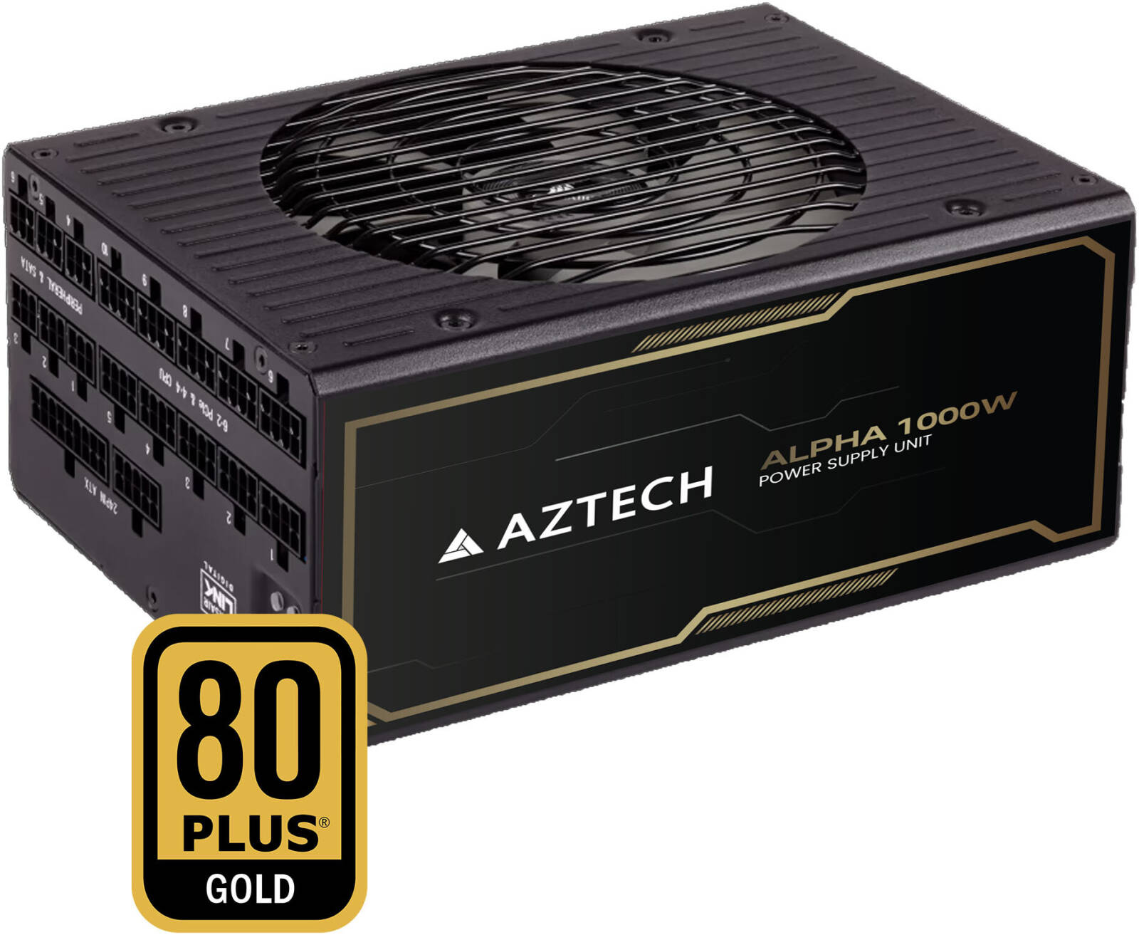 Aztech ALPHA Fully Modular Power Supply, 1000W, 80 Plus Gold Certified, ATX 3.1 Compatible, PCIe 5.1 Ready, 120mm Ultra Quiet Fan, Japanese 105 C Capa
