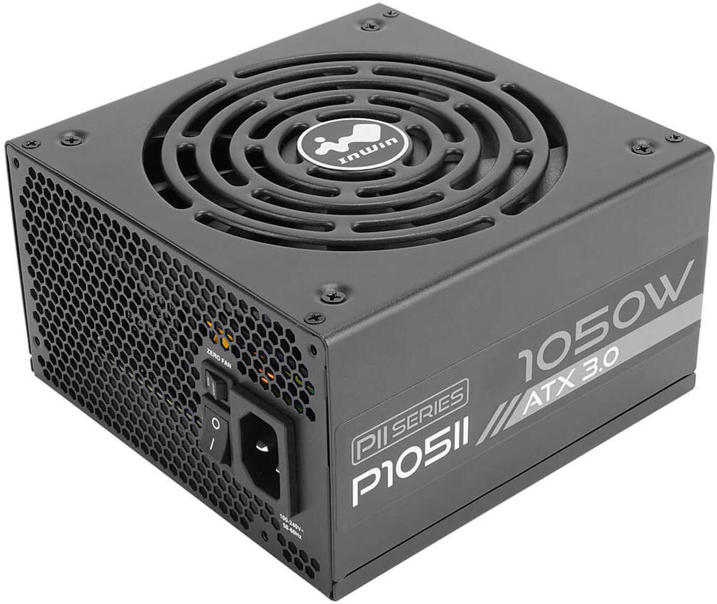 InWin P105II ATX12V V3.0 Full-Modular Power Supply, 1050W Power, 135mm FDB Fans, 80+ Platinum Efficiency, Active PFC, Zero RPM Fan Mode, SECC Material