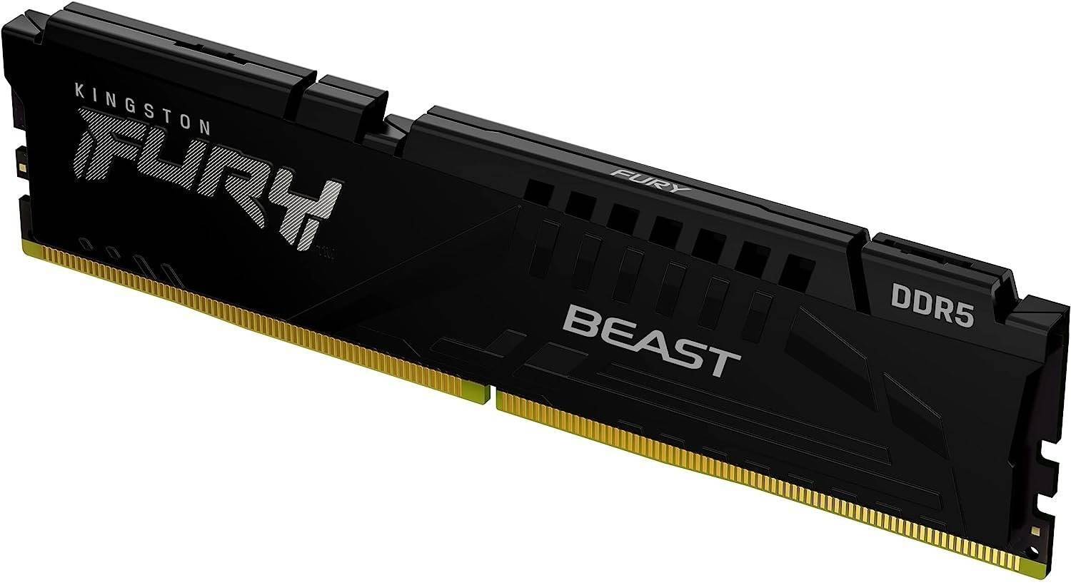 Kingston Fury Beast 16GB (16GBx1) DDR5 Desktop Memory, 6000MT/s Memory Speed, CL36 Latency, Non-ECC DIMM, Kit of 2, 1.4 Voltage, Intel XMP 3.0 & AMD C