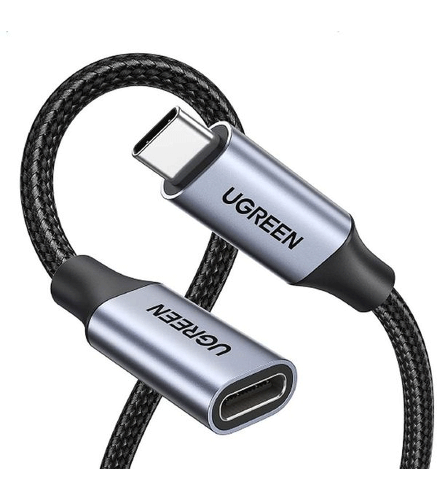 UGREEN USB-C Male to USB-C Female Gen2 Alu Case Braided Extension Cable 1m – Dark gray