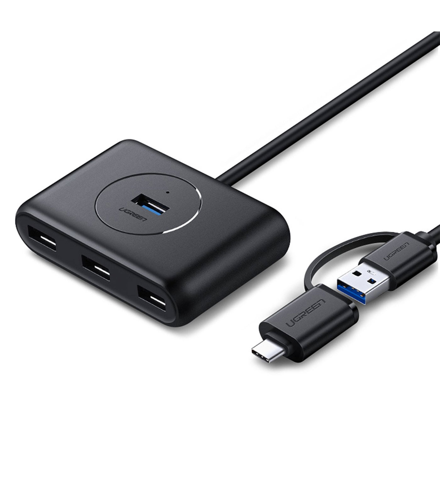 UGREEN 4-in-1 USB-A with USB-C to USB-A 3.0×4 For Data Transfer + Micro USB Power Port with 1m Cable Black