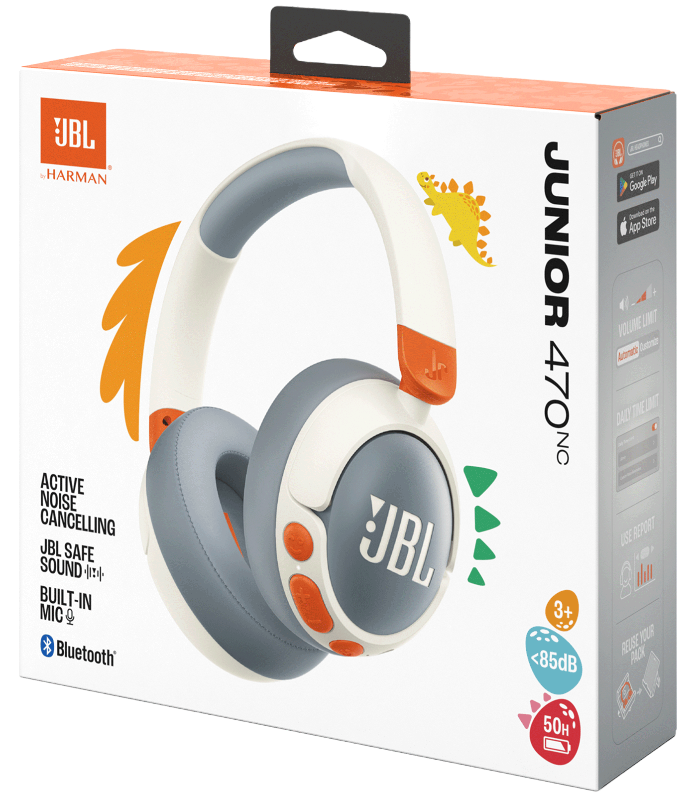 JBL Junior 470NC Wireless Bluetooth Over-Ear Kids Headphones – White