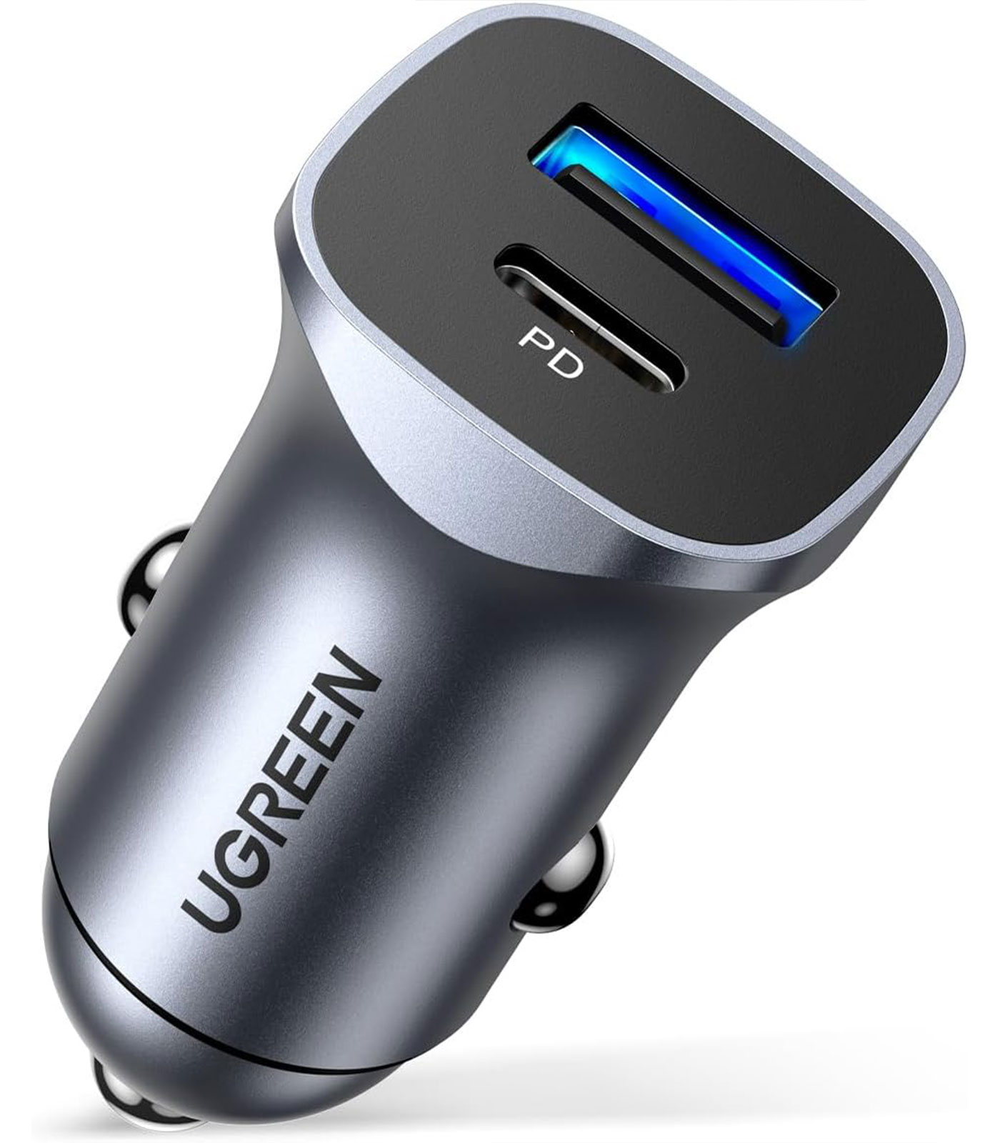 UGREEN Dual USB-C + USB-A QC 24W Aluminum Case Fast Car Charger