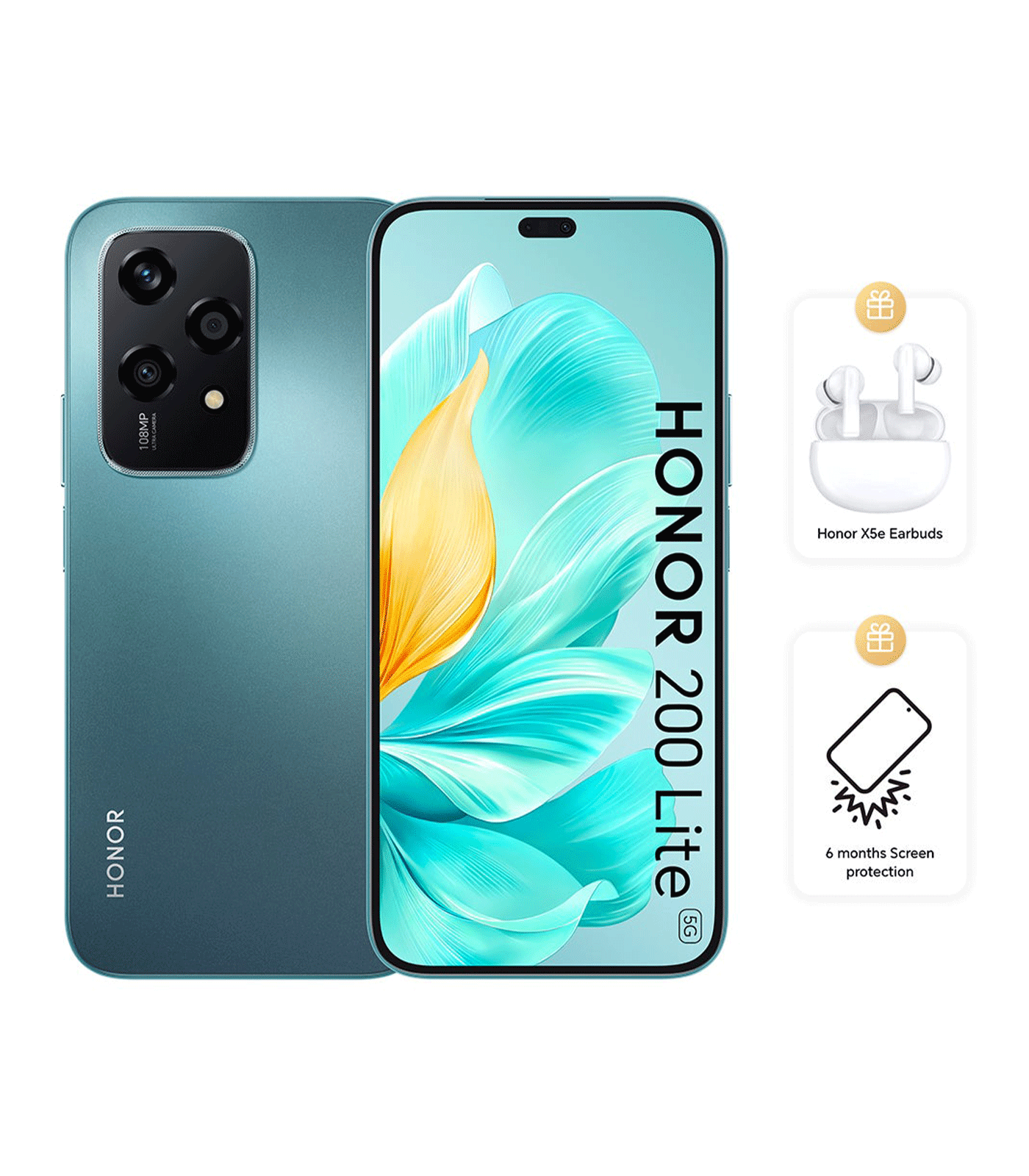 Honor 200 Lite 5G Dual SIM 8GB RAM 256GB Storage Color Cyan Lake With Free Honor X5e Earbuds – Middle East Version